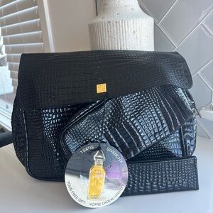 Givenchy Black Croc-Embossed Clutch Set with Gold Accent